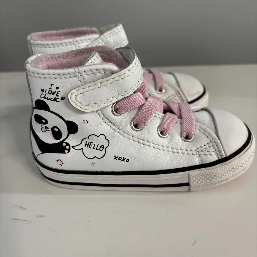 Converse All Star Panda Chuck Taylor Hi Top White Pink Toddler Girls Size 6